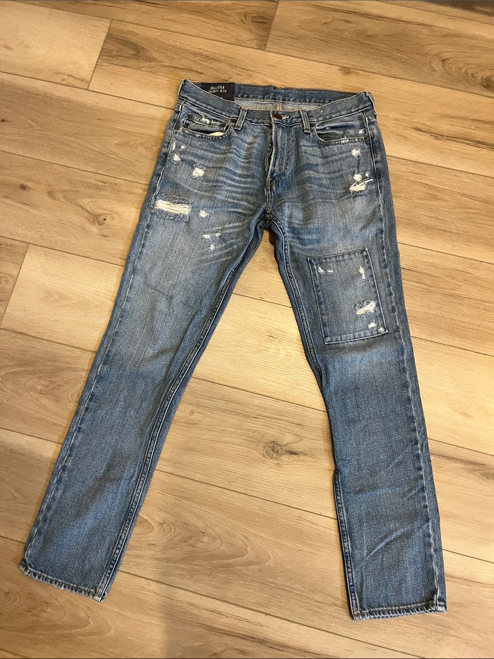 Hollister Skinny Distressed Patchwork Light Blue Jeans